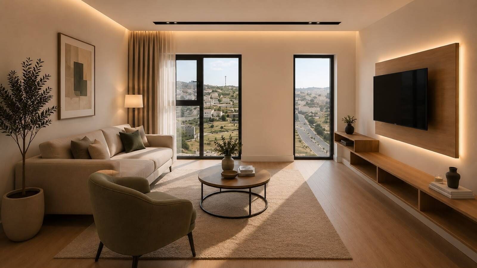 TV màn hình phẳng 55-inch có truyền hình vệ tinh, sàn nhà có sưởi 