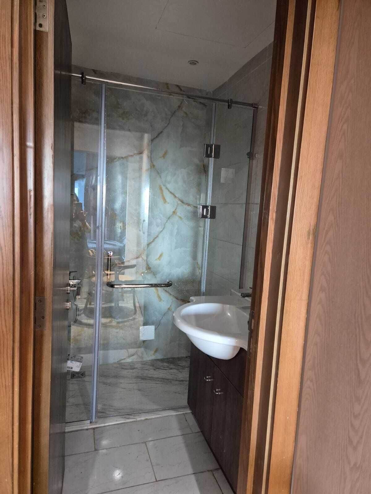 Shower, towels, soap, toilet paper