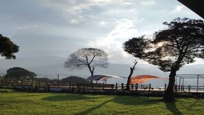 Un campo cubierto de hierba con árboles y una valla.