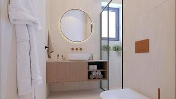 Dusche, kostenlose Toilettenartikel, Haartrockner, Hausschuhe