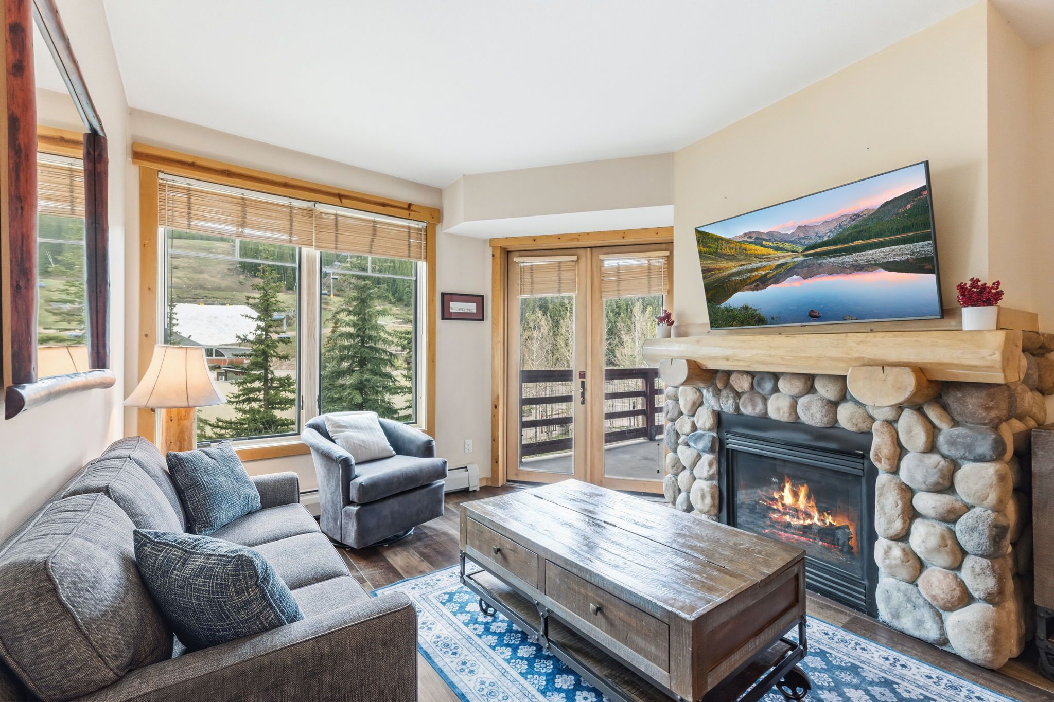 TV, fireplace