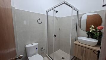 Shower, soap, toilet paper