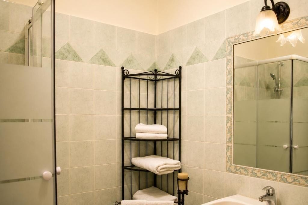 Dusche, Haartrockner, Handtücher, Seife