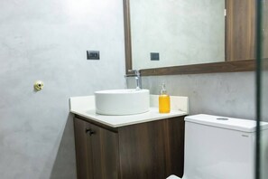 Secador de cabelo, toalhas de banho, sabonete, papel higiênico