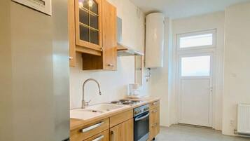 Basic Apartment | Private kitchen | Fridge, oven, stovetop, cookware/dishes/utensils