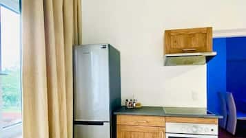 Basic Apartment | Private kitchen | Fridge, oven, stovetop, cookware/dishes/utensils