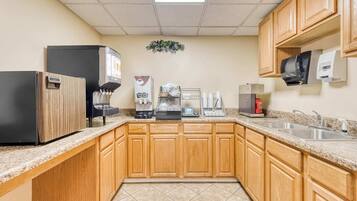 Fridge, microwave, coffee/tea maker