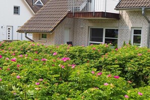 A two-story house with a brick facade, a brown tiled roof, and a balcony. - Holiday apartment in Zingst with Wi-Fi (Zingst)
