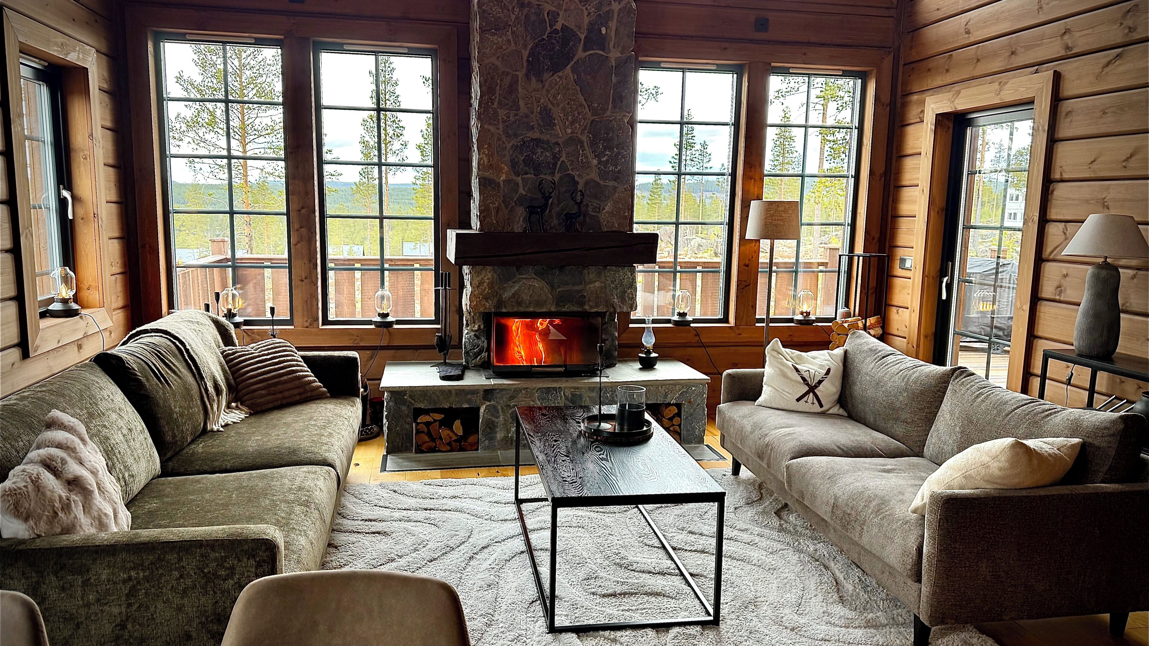 Smart TV, fireplace, computer monitors