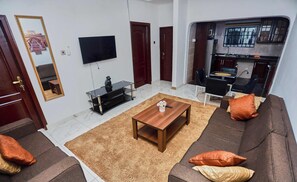 Living area - 2-bedroom apartment in serene Adenta Municipality with AC (Adenta Municipality)