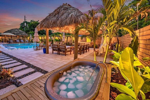 Terrace/patio - Resort Escape | Pool, Tiki, Hammock & Cold Plunge (Plantation)