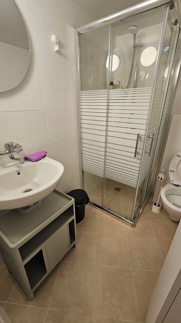 Separate bathtub and shower, hydromassage showerhead, free toiletries