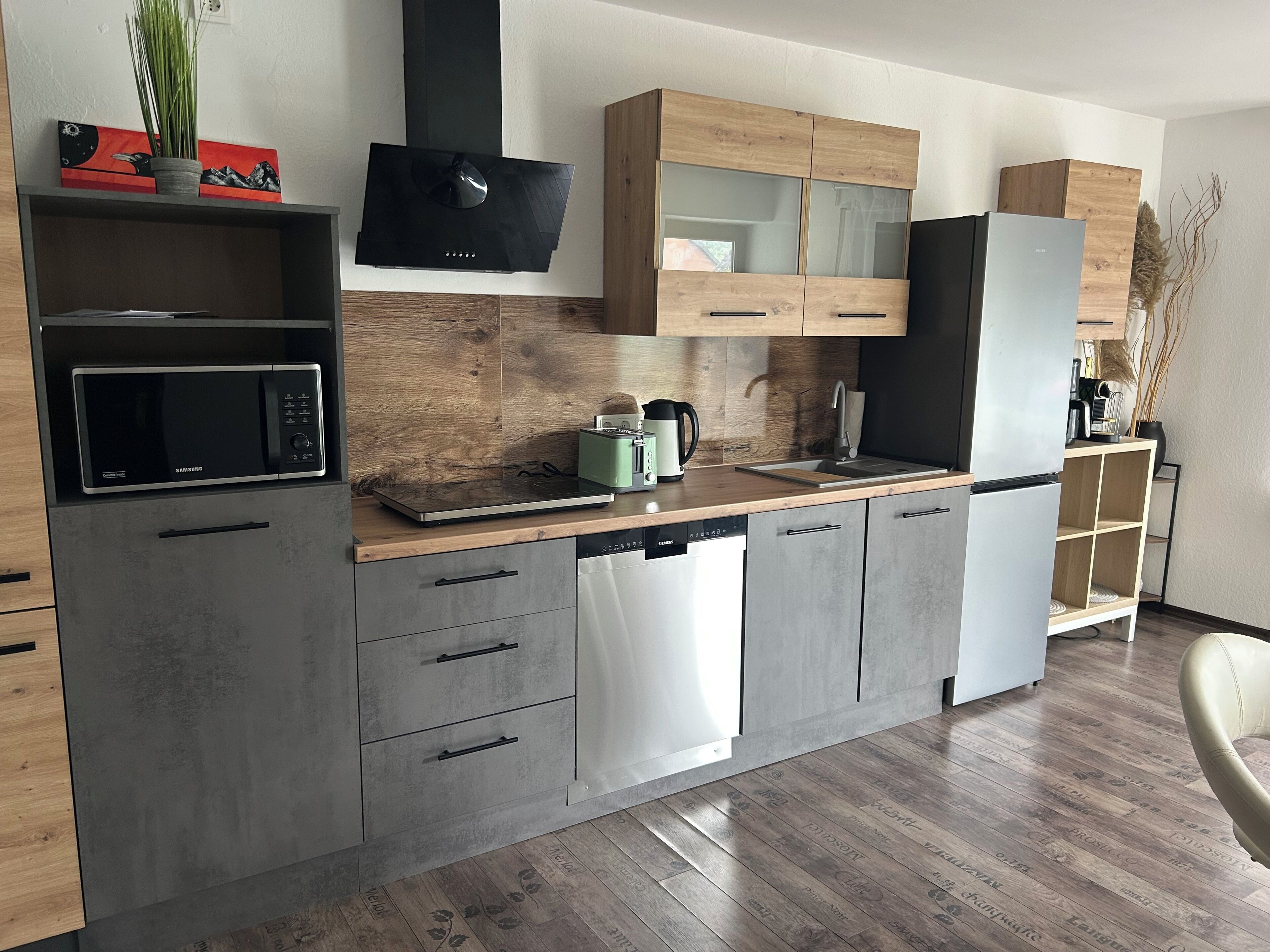 Kühlschrank, Mikrowelle, Herdplatte, Geschirrspüler