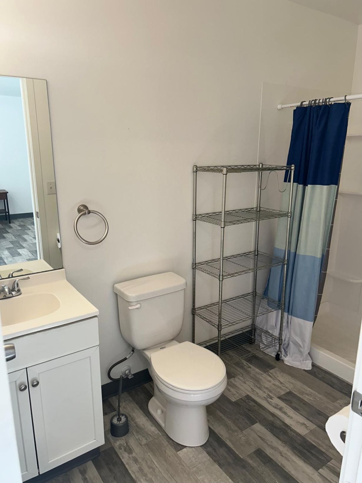 Shower, towels, soap, toilet paper
