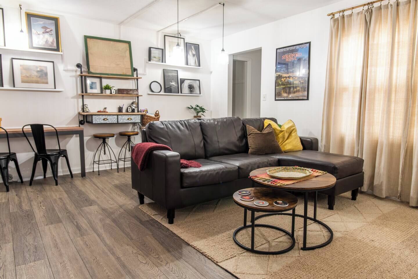 TV, fireplace, books