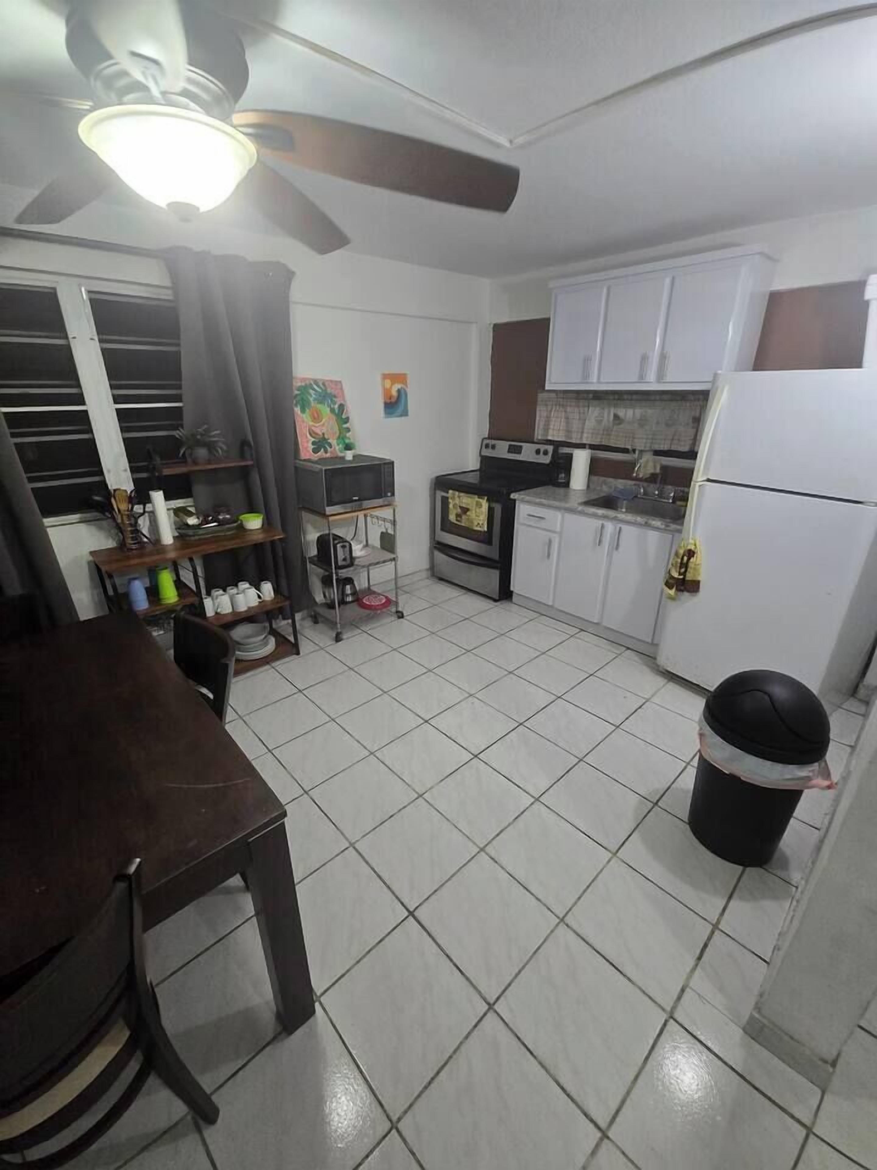Fridge, microwave, coffee/tea maker, toaster