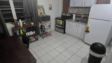 Fridge, microwave, coffee/tea maker, toaster