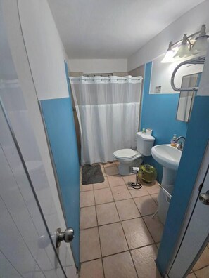 Sèche-cheveux, serviettes fournies, shampoing, papier toilette