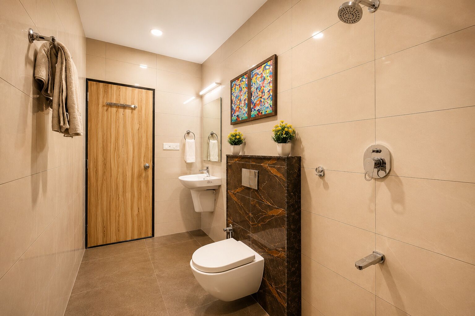 Shower, towels, soap, shampoo