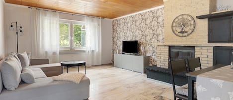 TV, fireplace