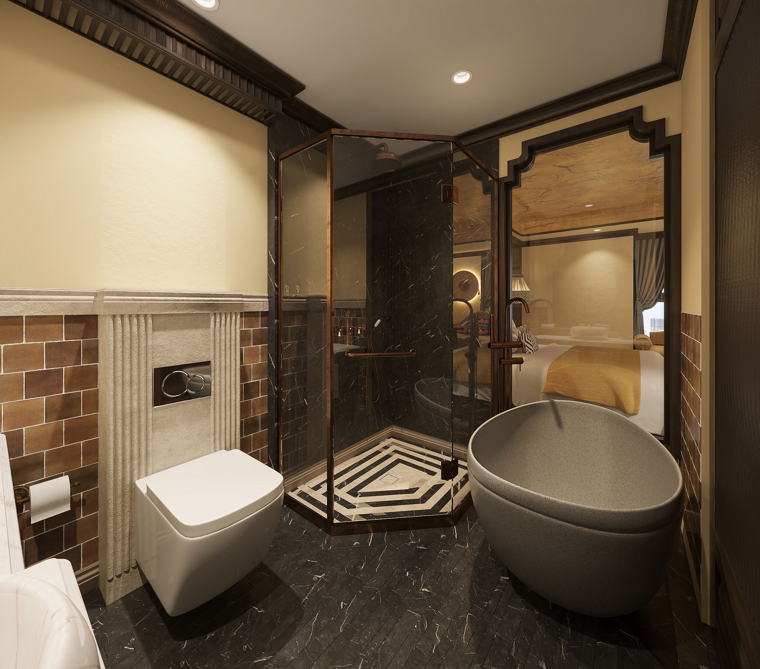 Chambre Double Deluxe, vue ville | Salle de bain | Sèche-cheveux, chaussons, serviettes fournies, savon