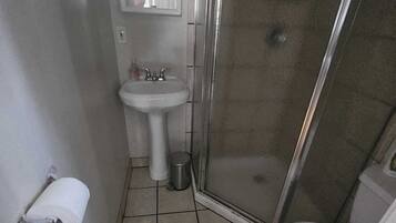 Een douche, een haardroger, handdoeken, zeep