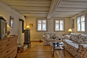 Smart-TV, Kamin, DVD-Player, Bücher