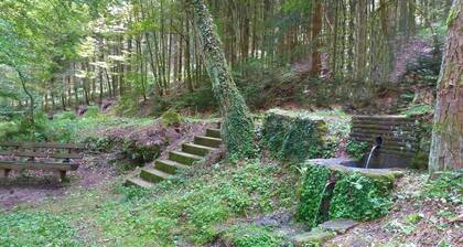 Odenwald cottage, a half-timbered day laborer's house, historic atmosphere.