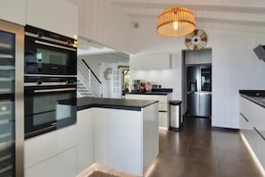 Coffee/tea maker, fridge, microwave, oven - Villa Kalinia Luxe | Ocean View, Hot Tub & 11-meter Pool · Aux Trois Ilets (Les Trois-Îlets)