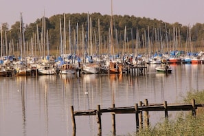 A marina with numerous boats docked, surrounded by trees. - Holiday apartment - Bachmann (Hagenburg)