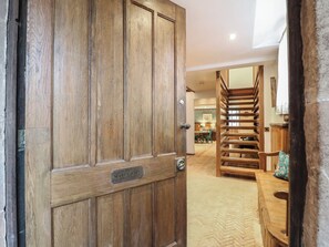 A wooden door labeled 'MARFS HALL' leading to a staircase and a dining area. - Shrewsbury Lodge (Stafford)