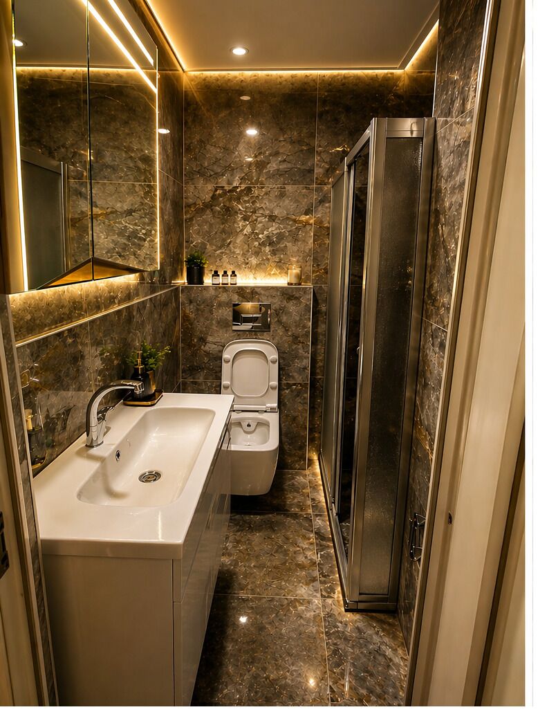 Comfort tweepersoonskamer, voor 1 persoon, uitzicht op de stad | Badkamer | Een douche, handdoeken, zeep, shampoo