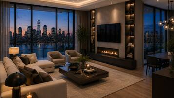 Apartamento, vista para a montanha | Área de estar