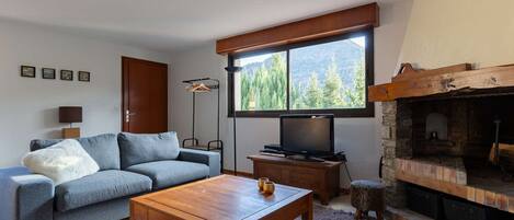 TV, fireplace