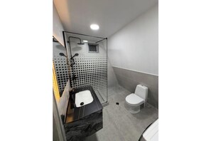 Shower, hair dryer, soap