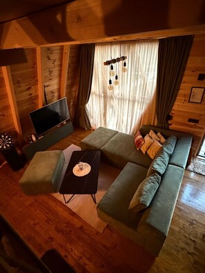 Living area - Beautiful A-Frame Wooden Chalet – Sleeps up to 6 Guests (Borje)