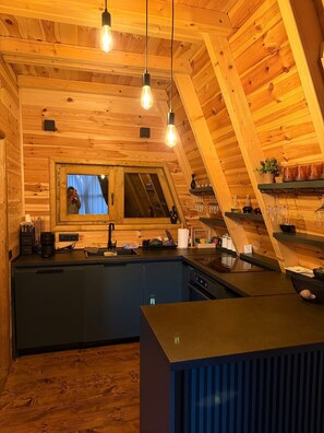 Private kitchen - Beautiful A-Frame Wooden Chalet – Sleeps up to 6 Guests (Borje)