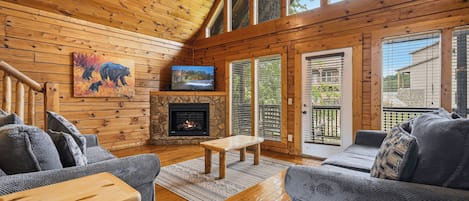 Smart TV, fireplace, video games, foosball