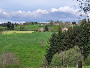 A rural landscape with green fields, trees, and houses. - Authentic renovated farmhouse (Tours-sur-Meymont)
