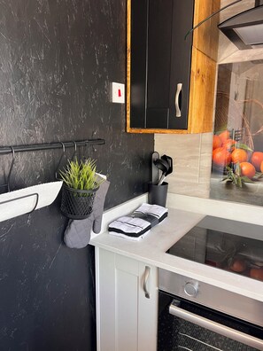 Frigorífico, microondas, horno y placa de cocina