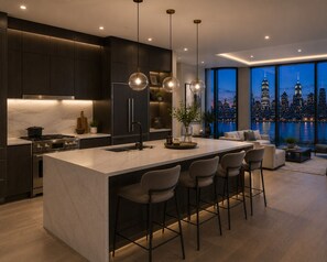 Apartemen, pemandangan kota | Dapur pribadi