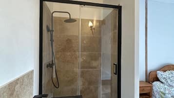 Shower, hair dryer, toilet paper