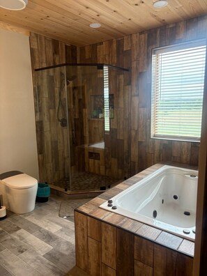 Shower, jetted bath, bidet, towels - 5 BR Strawberry River retreat with huge sandbar, float access, & 37 scenic acres (Poughkeepsie)