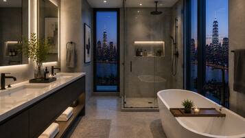 Apartemen, pemandangan kota | Kamar mandi