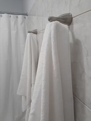 Secador de cabelo, toalhas de banho, sabonete, papel higiênico