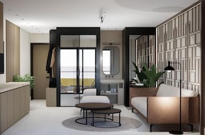 Suite superior, balcón, vista al mar | Interior
