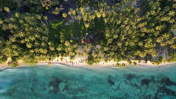 Private beach, white sand, beach yoga