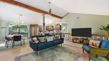 Smart TV, fireplace, table football, ping pong