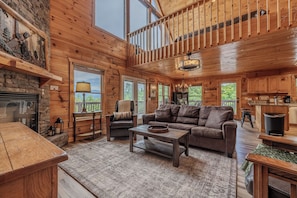 Smart TV, fireplace, books, stereo - Summit Views | Hot Tub, Sauna, Fire Pit & Game Room, Near Gatlinburg (Gatlinburg)