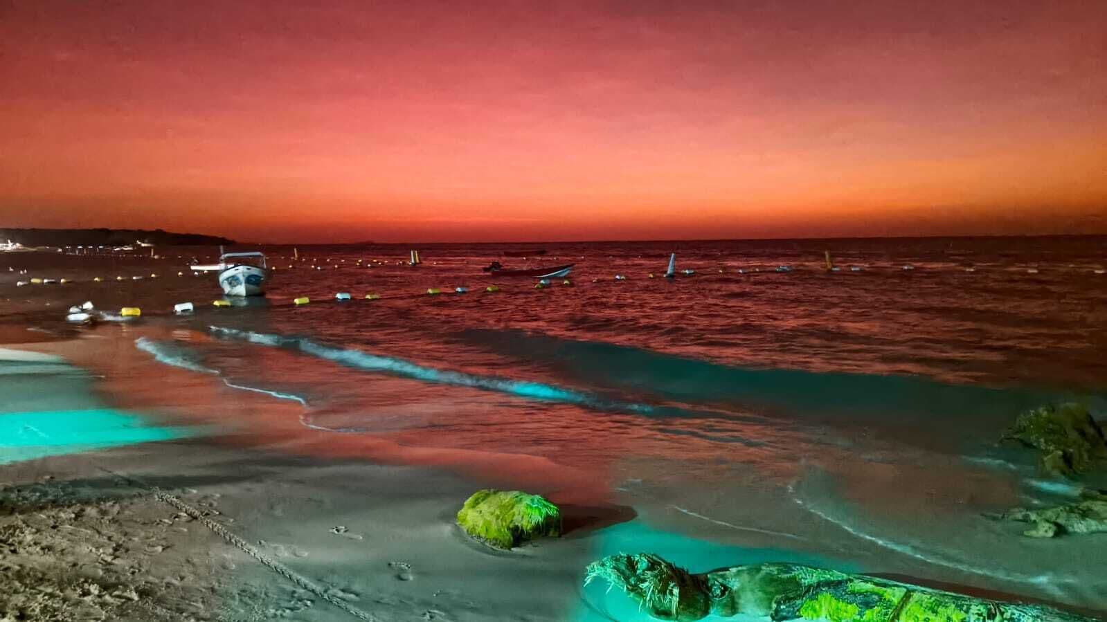 På stranden, hvit sand og strandbar